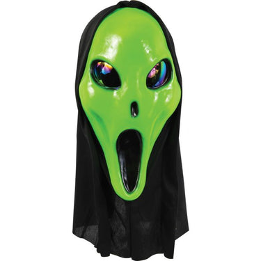 Alien Spawn mask with black shroud – available in green adult size Halloween costume accessory - Funworld - Party Shop