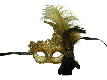 KBW Global - Masque Vénitien Antique Avec Plumes Assorties - Party Shop