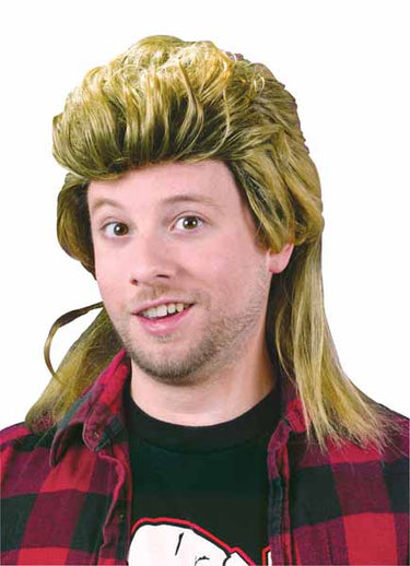 Men’s mullet wig in blonde, black, or brown – retro 80s costume accessory for Halloween or themed parties