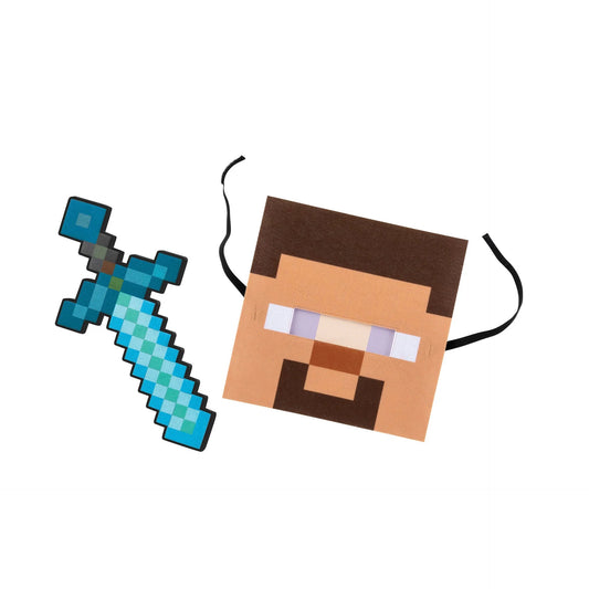 Minecraft Steve kids accessory set – blue pixelated helmet, matching armor, and toy sword – official video game cosplay – perfect for Halloween or themed parties - Disguise -PArty Shop