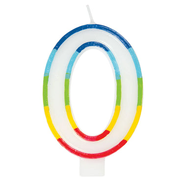White birthday candle with rainbow border – festive cake decoration for kids’ parties, baby showers, and colorful celebrations - Unique - Party Shop