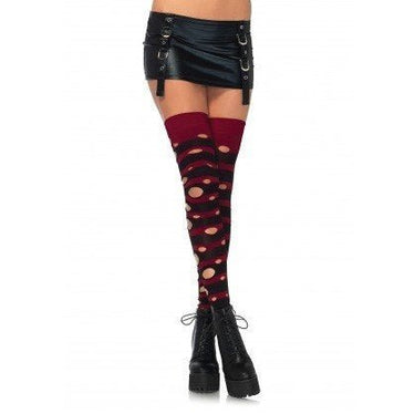 Leg Avenue - Bas Collants Mi-Cuisse Rayé Et Percé - Party Shop