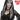 Adults' long black gothic wig with white streaks
