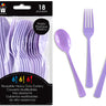 Link Product - Ustensiles en plastique Lavandre réutilisables – ensemble de 18 pièces (6 fourchettes, 6 couteaux, 6 cuillères) - Party Shop