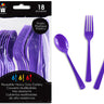 Link Product - Ustensiles en plastique Mauve réutilisables – ensemble de 18 pièces (6 fourchettes, 6 couteaux, 6 cuillères) - Party Shop