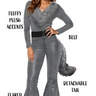 Wild wolf adult costume with jumpsuit tail belt and ears