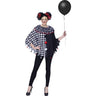 Adult black and white clown poncho costume with hood – perfect for Halloween or costume parties. Party Shop