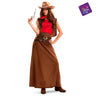 Adult cowgirl costume with skirt, t-shirt, scarf, vest and two belts. Perfect western outfit for Halloween, carnival, cosplay or country themed party. - MOM - Party shop
