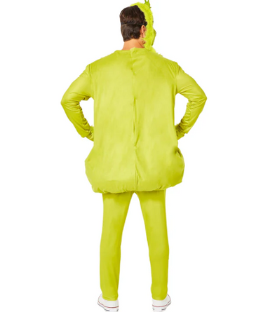 Adult Grinch costume with red tunic, green furry leggings, gloves, and half mask – official Dr. Seuss outfit for Christmas or Halloween - Inspirit - Party shop