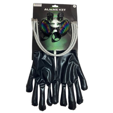 KBW Global - Black alien costume kit with glasses, gloves, necklace, earrings and hair clips – futuristic accessories for Halloween, cosplay, festivals or themed parties – Party Shop