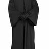Adult black hooded robe costume – full-length, one size fits up to 6ft/200lbs – perfect for Halloween, cosplay, or spooky events.