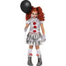 Carnevil Clown child costume with knee-length dress, gloves, knee-highs, and ruffle boot cuffs – creepy carnival Halloween outfit for kids - FunWorld - PArty shop