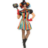 Carny Clown costume for adult women – colorful circus dress with ruffle collar, gloves, and mini hat headband with rosette – perfect for Halloween - FunWorld - Party shop