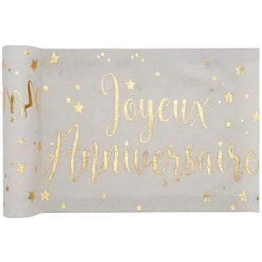 Santex - Chemin De Table Blanc et Or - Joyeux Anniversaire - Party Shop