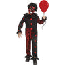 Chrome Clown child costume with metallic jumpsuit, creepy mask and collar – perfect for Halloween or scary circus theme.- FunWold - Party shop