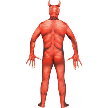 Evil Demon adult costume with screen print jumpsuit, LED fade in/out glowing eyes, long stuffed fingers and separate hood – perfect for Halloween - FunWorld - Party Shop