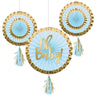 Creative Converting - Décorations Suspendues Avec Pompons (3) - Oh Baby Bleu (12 Po Et 8 Po) - Party Shop