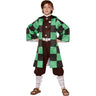 InSpirit - Demon Slayer Tanjiro kids costume with green and black checkered cloak, black uniform top, pants, and belt – perfect for anime cosplay or Halloween - Party Shop