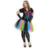 Plus size Funky Punk Bones skeleton costume with mesh tutu dress, sleevelets, and footless tights – colorful Halloween outfit for women - FunWord - Party Shop