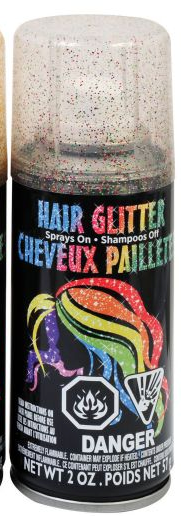 Glitter hair spray in multicolor, gold, silver, and purple. Perfect for Halloween, cosplay, parties, and stage shows. Easy to apply and wash out. - FunWorld - Party Shop