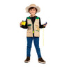 Kids explorer costume with hat, vest, binoculars, compass, whistle, magnifying glass and stickers. Realistic adventurer outfit for Halloween, carnival or cosplay. - MOM - Party Shop