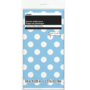Unique - Nappe En Plastique 54"X108" - Pois Bleu Pâle - Party Shop