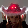 KBW Global - Pink light-up princess cowboy hat with tiara and feather trim – perfect for bachelorette parties, birthdays, concerts, Halloween and festive costumes – Party Shop