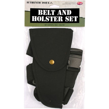 Adult police costume belt and holster set – includes plastic buckle belt and side holster with thigh strap – perfect for Halloween or themed parties