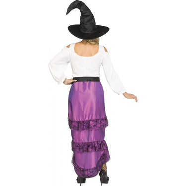 Renaissance Witch costume for adult women – layered gown with corset front, peasant sleeves, black lace, hat and belt – perfect for Halloween - FunWorld - Party shop