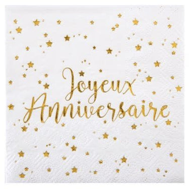Santex - Serviettes A Cocktail Joyeux Anniversaires Blanc et Or (20) - Party Shop