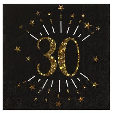 Santex - Serviettes De Table Étincelant Or Noir 30 Ans (10) - Party Shop