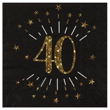Santex - Serviettes De Table Étincelant Or Noir 40 Ans (10) - Party Shop