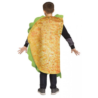 Taco child costume with photo-real front and back printed tunic, foam-lined for taco shape – fun and easy Halloween food costume - FunWorld - Party Shop