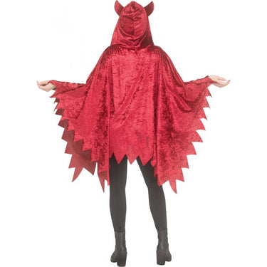Red velour devil poncho for adults with hood and attached stuffed horns – perfect for Halloween or costume parties- Funworld - Party Shop
