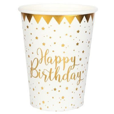 Santex - Verres 9Oz - Happy Birthday Or et Blanc (10) - Party Shop