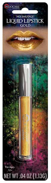 Woochie metallic gold lip gloss in blister pack – high-shine finish, perfect for glam, fantasy, disco, or Halloween makeup looks - Cinema Secrets - Woochie - Party Shop
