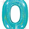 Betallic - Ballon Mylar Supershape - Nombre 0 Bleu Holographique - Party Shop