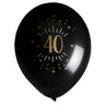 Santex - Ballons Latex 9" Or Noir (8) - 40 Ans - Party Shop